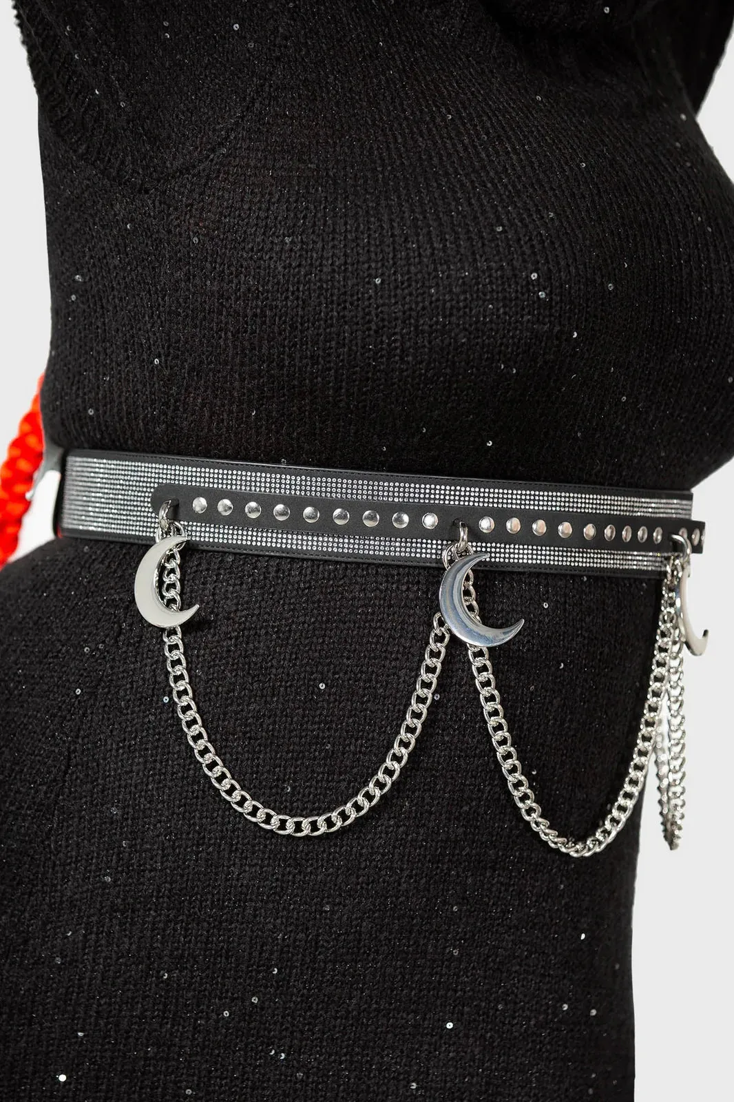 Killstar Luna's Levitation Black and Rhinestone Statement Belt with Crescent Moons