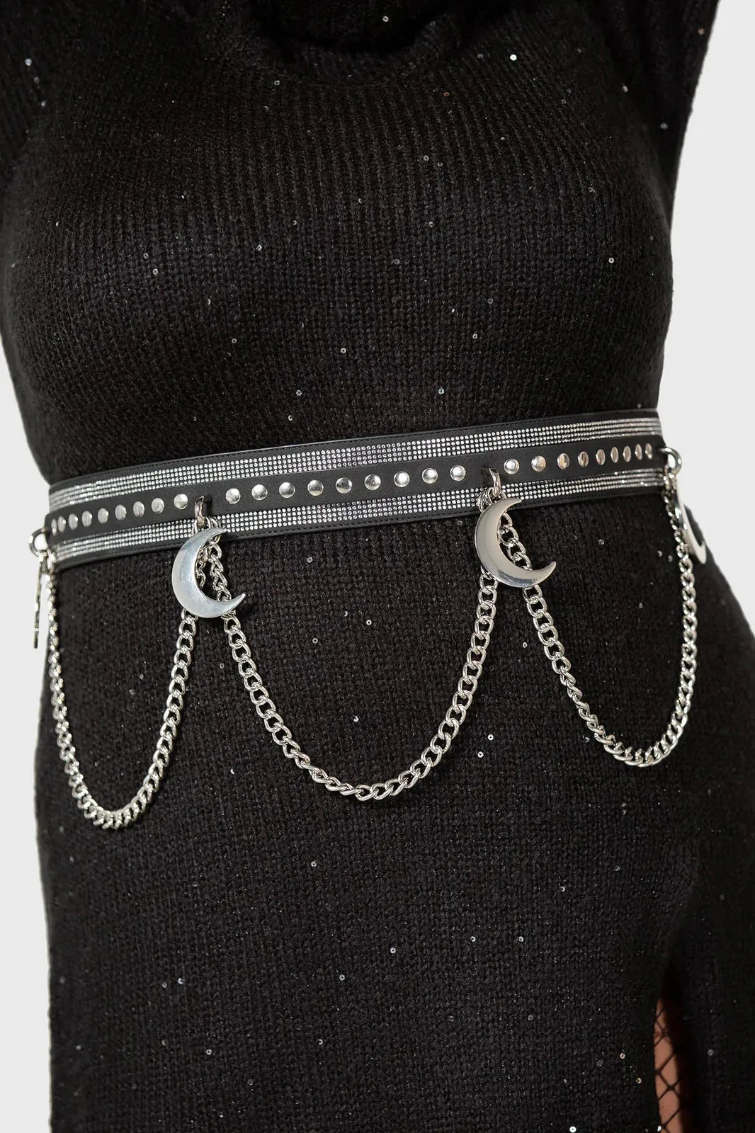 Killstar Luna's Levitation Black and Rhinestone Statement Belt with Crescent Moons