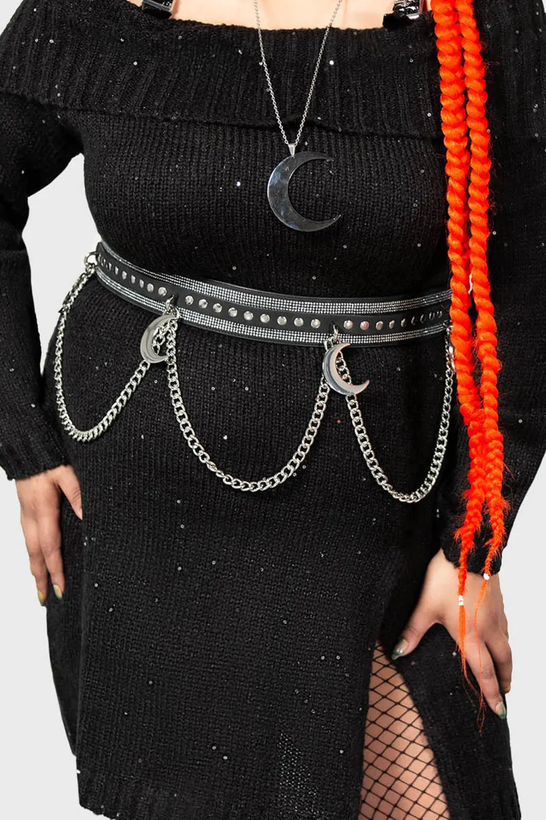 Killstar Luna's Levitation Black and Rhinestone Statement Belt with Crescent Moons