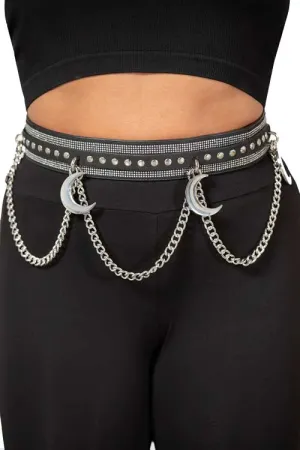 Killstar Luna's Levitation Black and Rhinestone Statement Belt with Crescent Moons