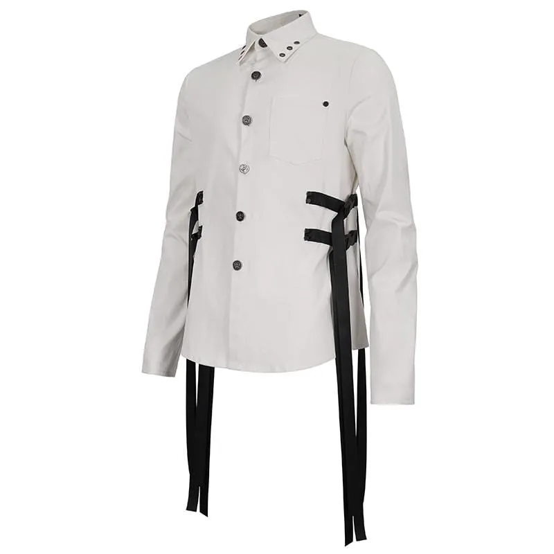 Men's Gothic Buckle Splice Shirt White