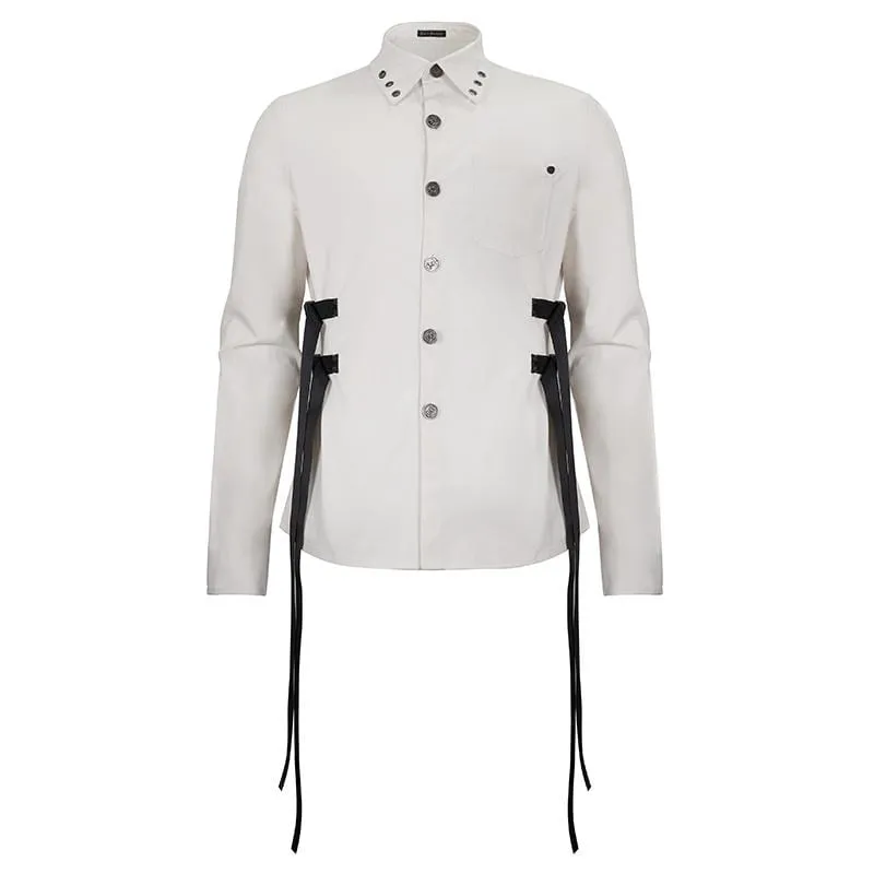 Men's Gothic Buckle Splice Shirt White