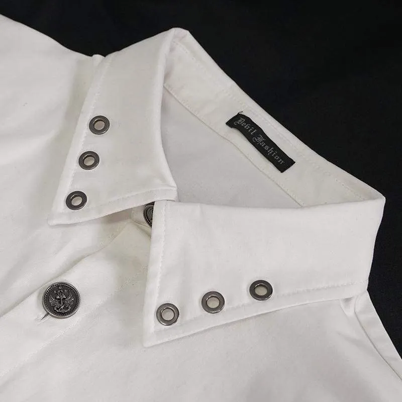 Men's Gothic Buckle Splice Shirt White