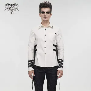 Men's Gothic Buckle Splice Shirt White