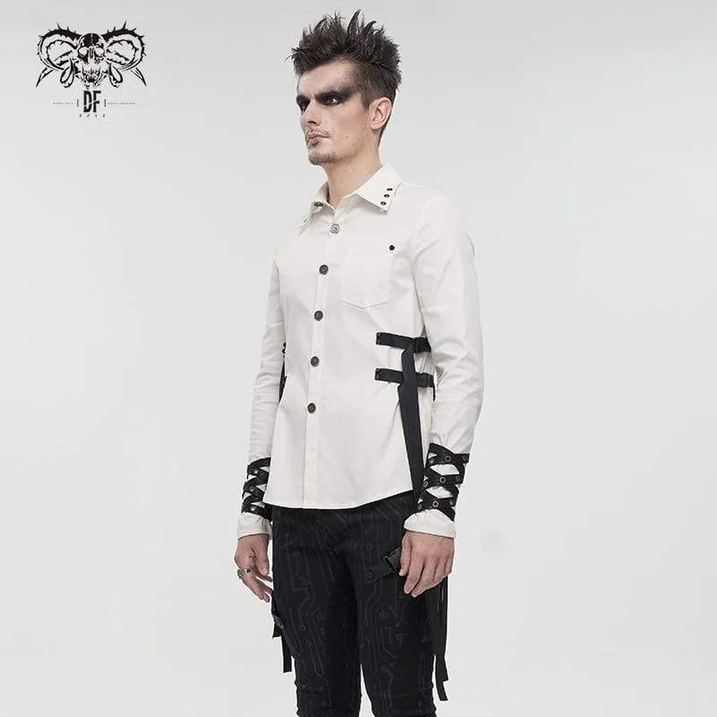 Men's Gothic Buckle Splice Shirt White