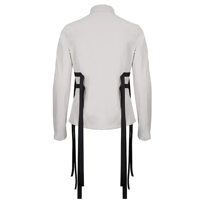 Men's Gothic Buckle Splice Shirt White