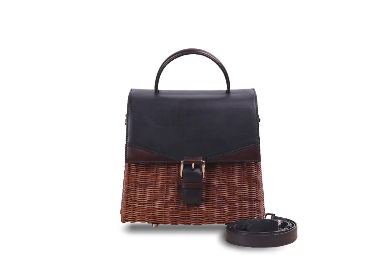 NEW  LENA WICKER HAND BAG (Black/Bruno)