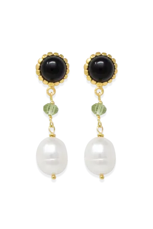 Onyx, Peridot & Pearl Drop Earrings