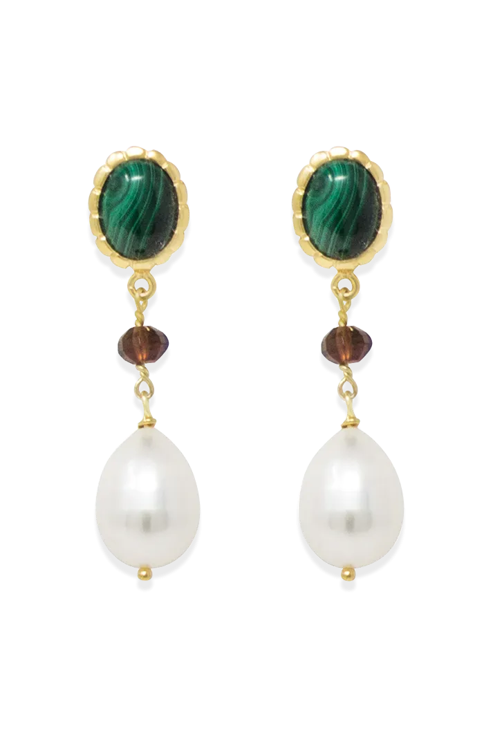 Onyx, Peridot & Pearl Drop Earrings