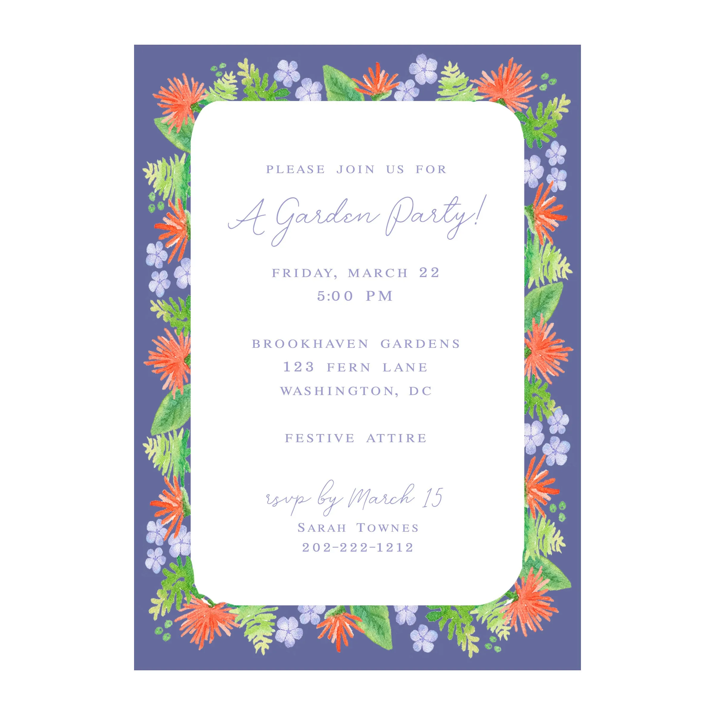 Orange Flame Floral Party Invitation