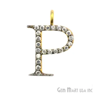 'P' Alphabet Charm CZ Pave Gold Vermeil Charm for Bracelet & Pendants