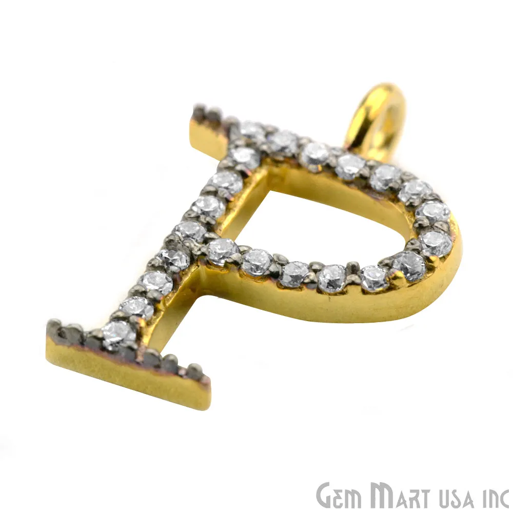 'P' Alphabet Charm CZ Pave Gold Vermeil Charm for Bracelet & Pendants