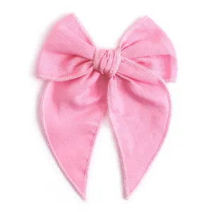 Party Girl Bow - Flamingo Pink Linen