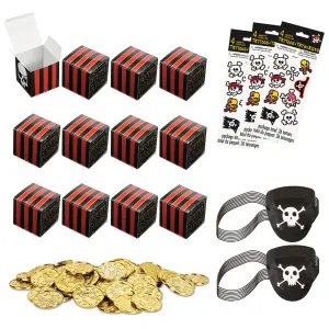 Pirate Party Favors - Goody Bags, Eye Patches, Bracelets, and Tattoos for 12 Guests