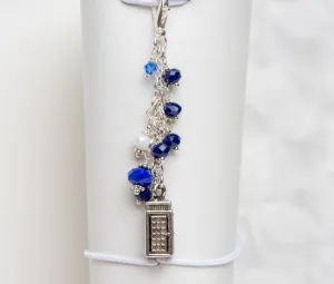 Police Box Traveler's Notebook Charm with Blue and White Crystals