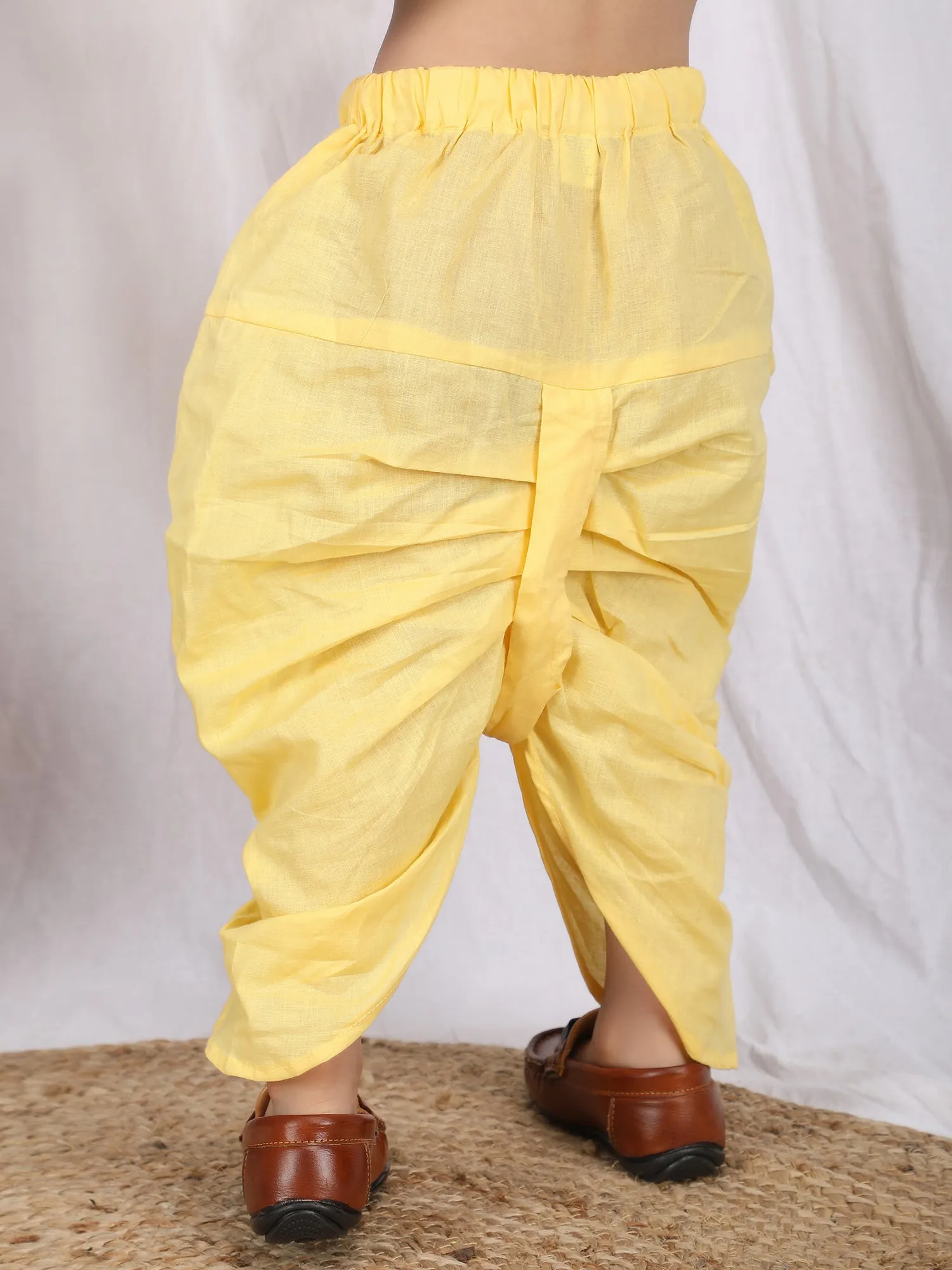 Polka Tots Full Sleeve Stripe Angrakha With Dhoti - Yellow