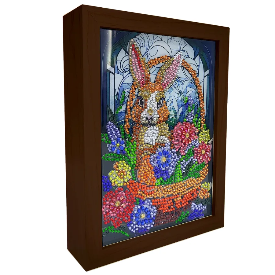 "Bunny Basket" Crystal Art Small LED Frame