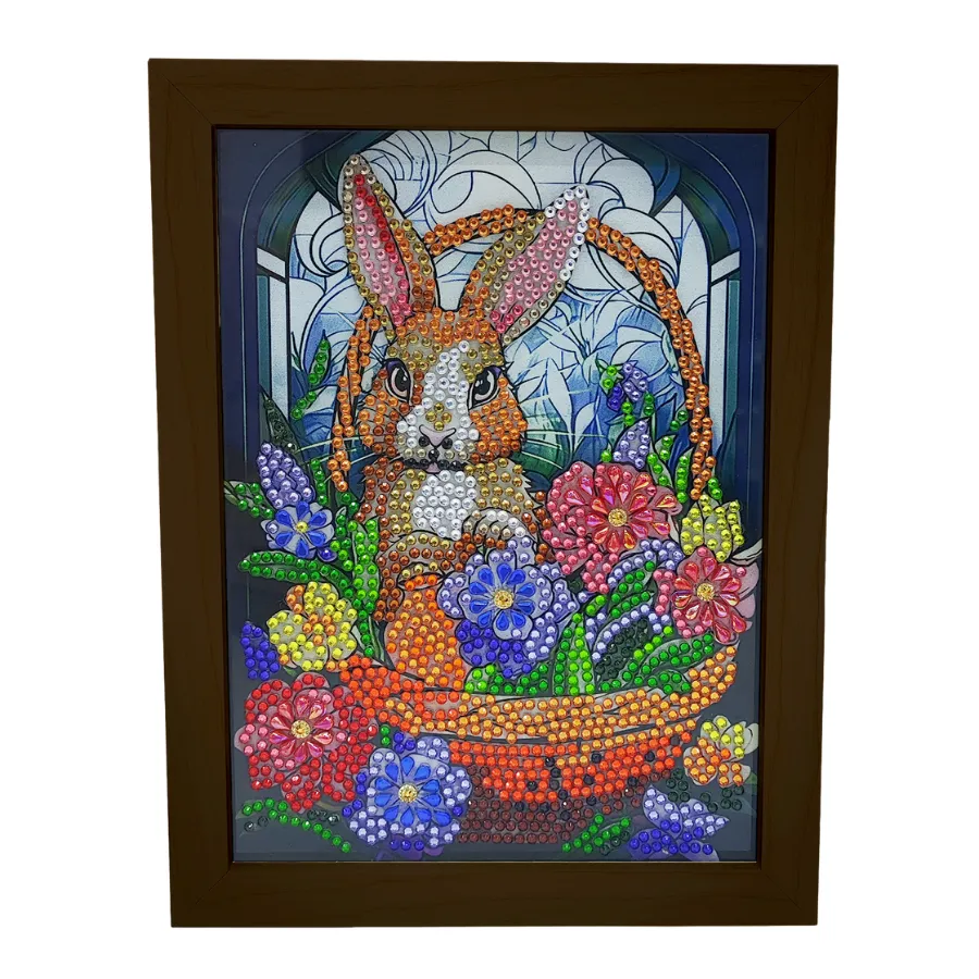 "Bunny Basket" Crystal Art Small LED Frame