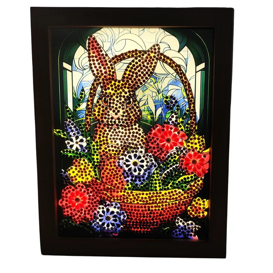 "Bunny Basket" Crystal Art Small LED Frame