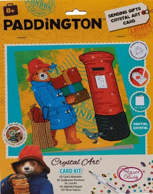 "Paddington Sending Gifts"  Crystal Art Card 18x18cm