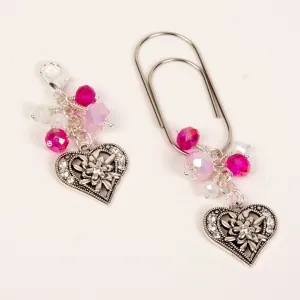 Rhinestone Heart Dangle Planner Clip or Charm with Pink and White Crystals