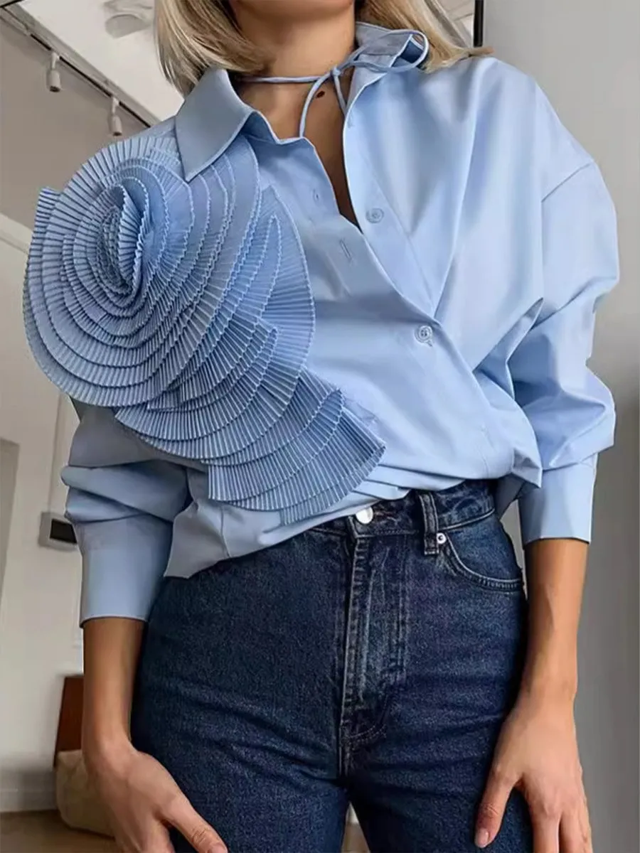 Statement Pleated Rosette Blouse