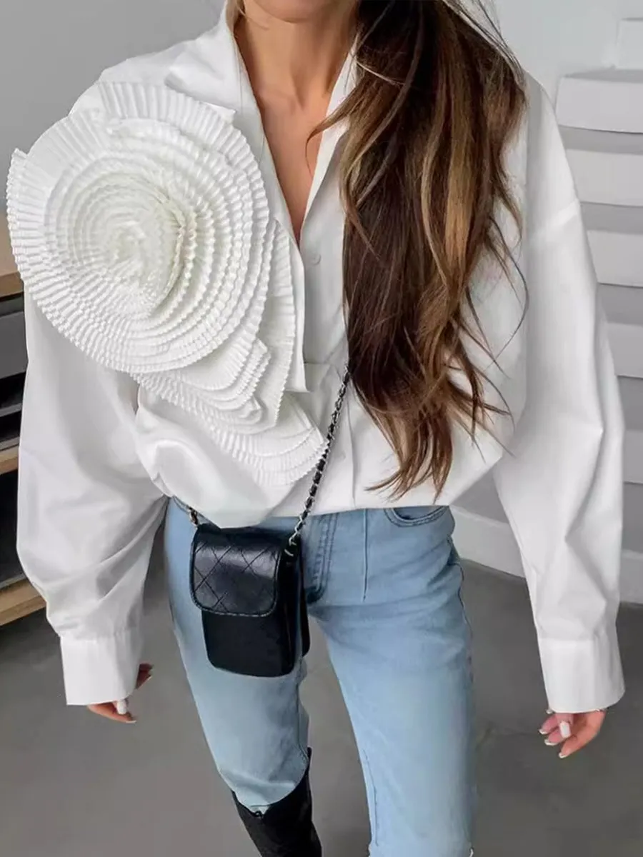 Statement Pleated Rosette Blouse