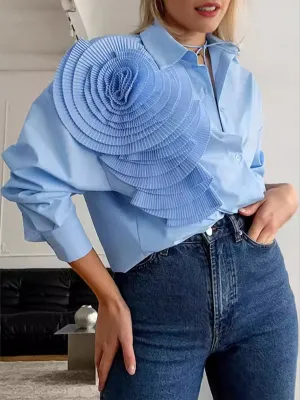 Statement Pleated Rosette Blouse