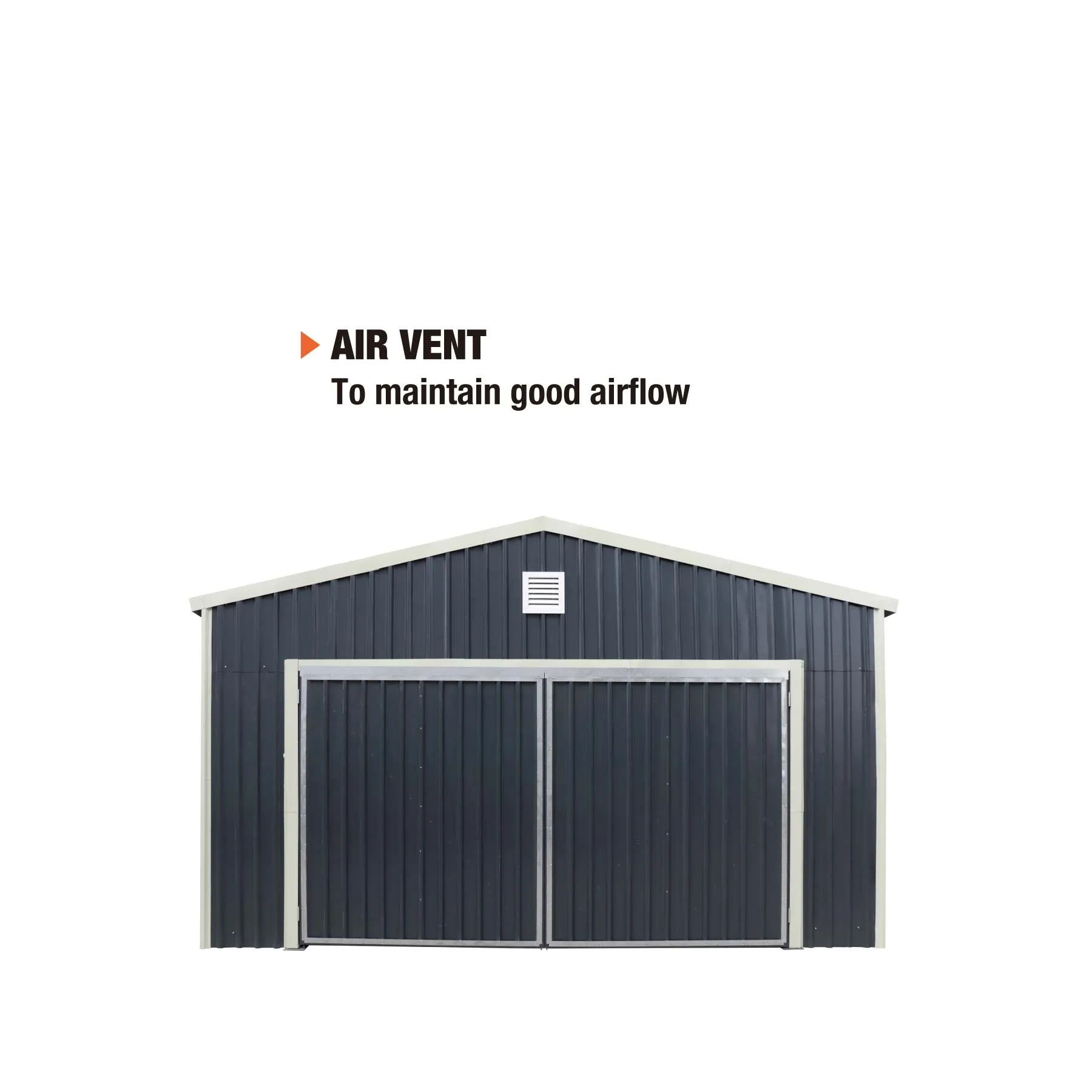 TMG Industrial 16’ x 24’ Metal Garage Shed with Double Front Doors, 10’ Peak Height, Side Entry Door, 384 Sq-Ft Floor Space, TMG-MS1624