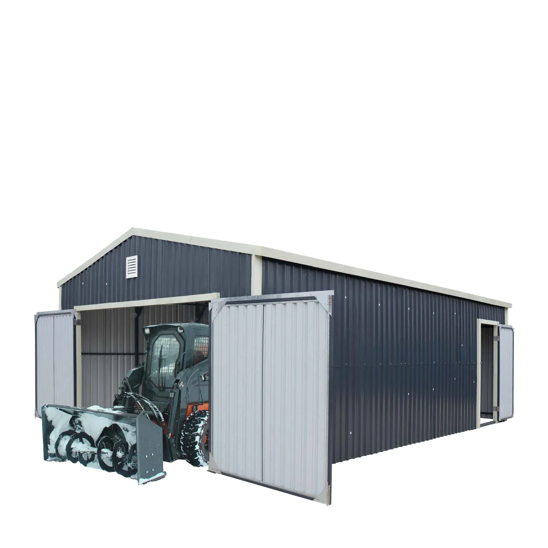 TMG Industrial 16’ x 24’ Metal Garage Shed with Double Front Doors, 10’ Peak Height, Side Entry Door, 384 Sq-Ft Floor Space, TMG-MS1624