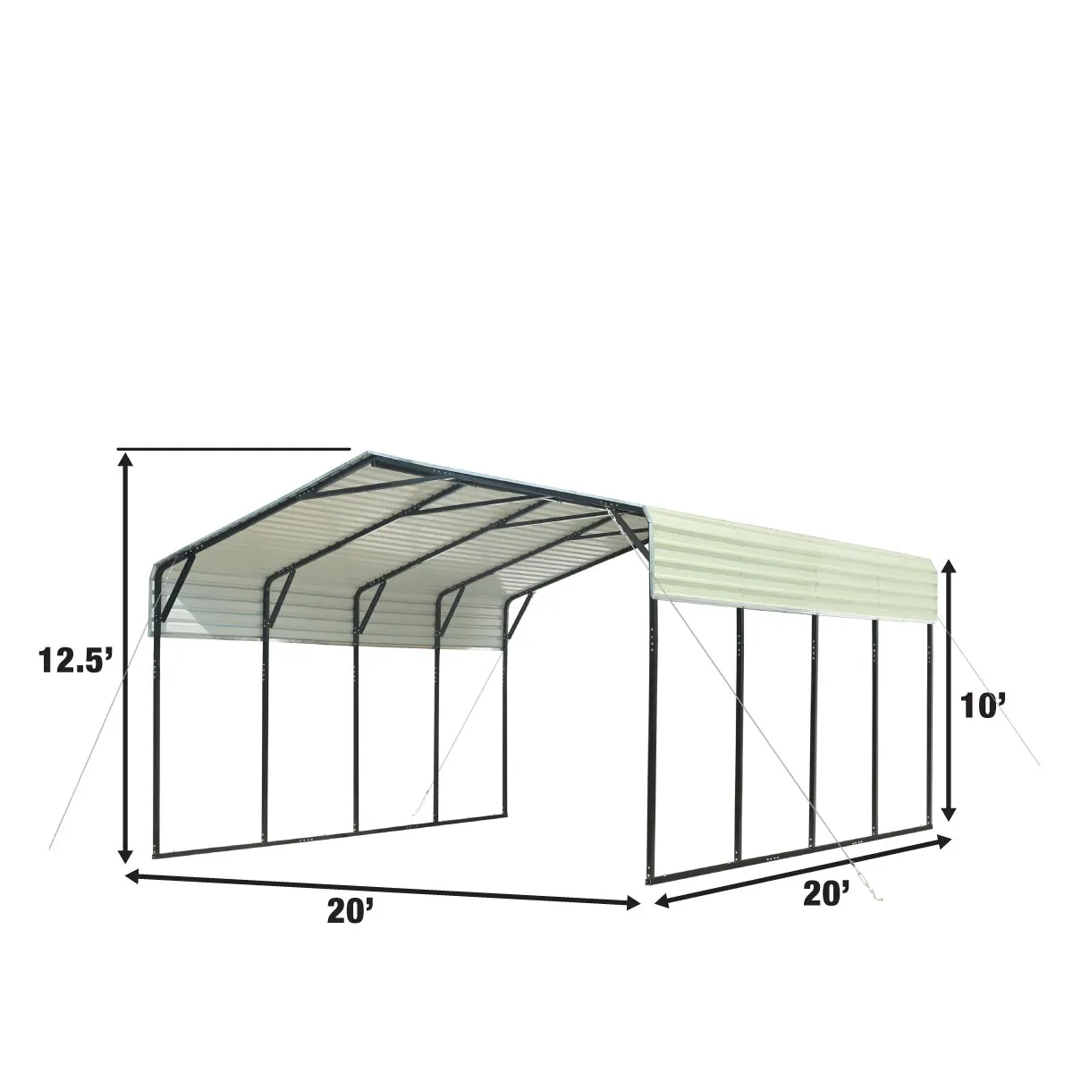 TMG Industrial 20’ x 20’ All-Steel Carport w/10’ Open Sidewalls, Galvanized Roof, Powder Coated, Polyester Paint Coating, Stabilizing Cables, TMG-CP2020 (Not available for online purchase)